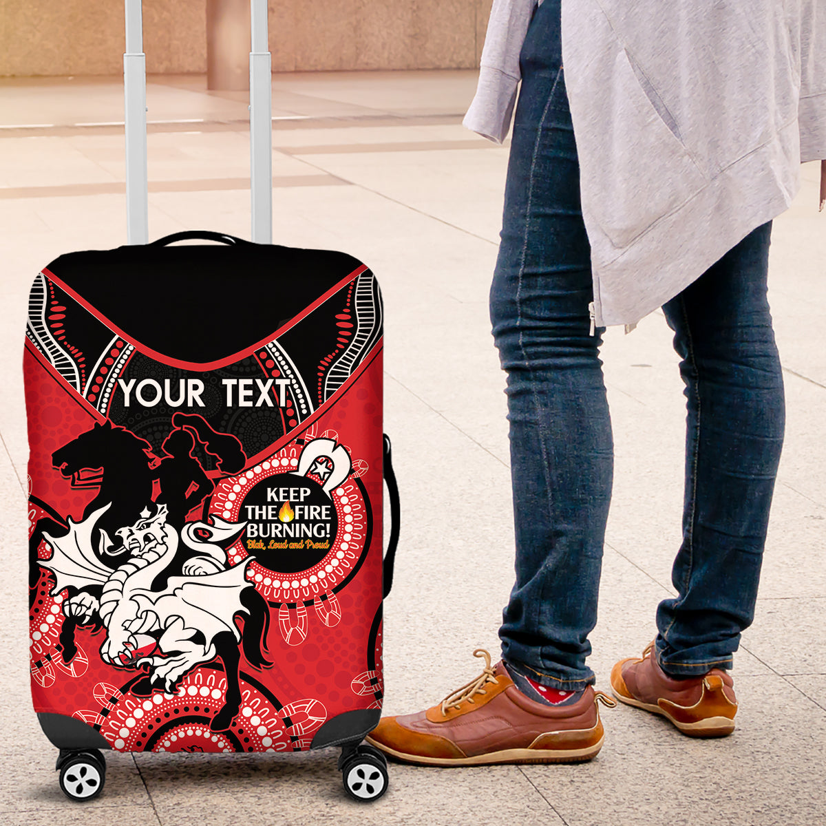 Custom NRL Dragons NAIDOC Week Luggage Cover Keep The Fire Burning Indigenous Art