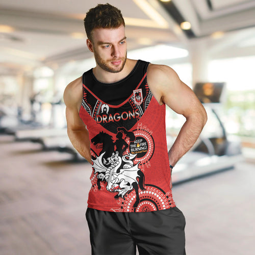 Custom NRL Dragons NAIDOC Week Men Tank Top Keep The Fire Burning Indigenous Art