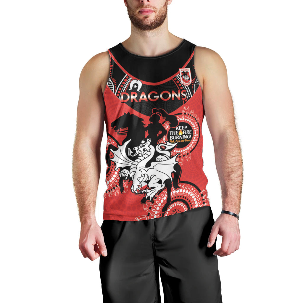 Custom NRL Dragons NAIDOC Week Men Tank Top Keep The Fire Burning Indigenous Art