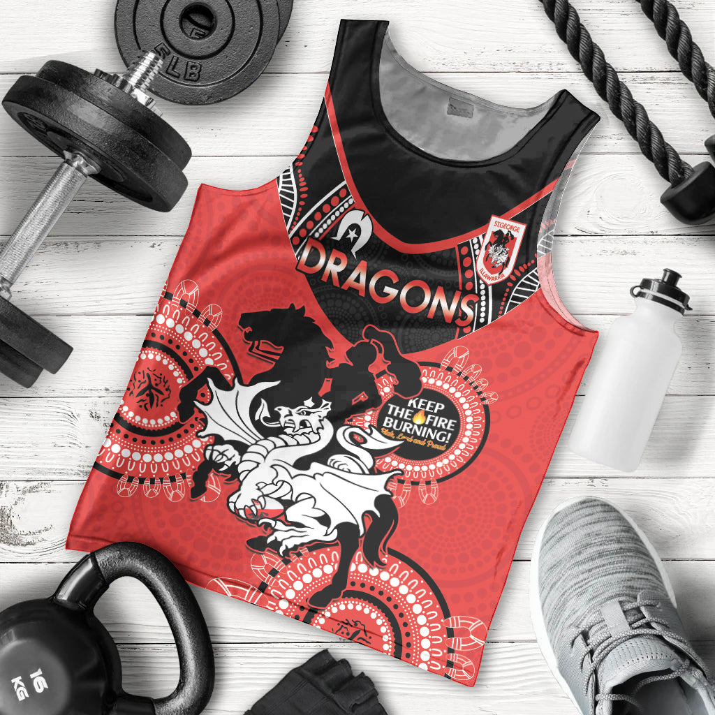 Custom NRL Dragons NAIDOC Week Men Tank Top Keep The Fire Burning Indigenous Art