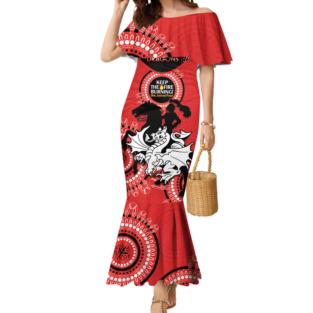 Custom NRL Dragons NAIDOC Week Mermaid Dress Keep The Fire Burning Indigenous Art
