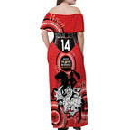 Custom NRL Dragons NAIDOC Week Off Shoulder Maxi Dress Keep The Fire Burning Indigenous Art