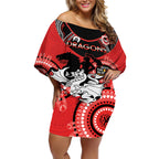 Custom NRL Dragons NAIDOC Week Off Shoulder Short Dress Keep The Fire Burning Indigenous Art