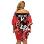 Custom NRL Dragons NAIDOC Week Off Shoulder Short Dress Keep The Fire Burning Indigenous Art