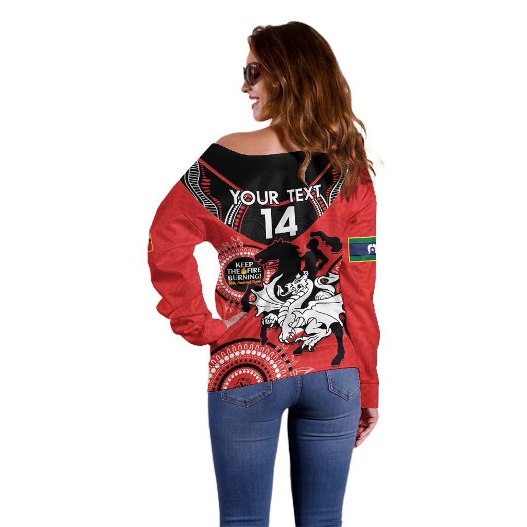 Custom NRL Dragons NAIDOC Week Off Shoulder Sweater Keep The Fire Burning Indigenous Art