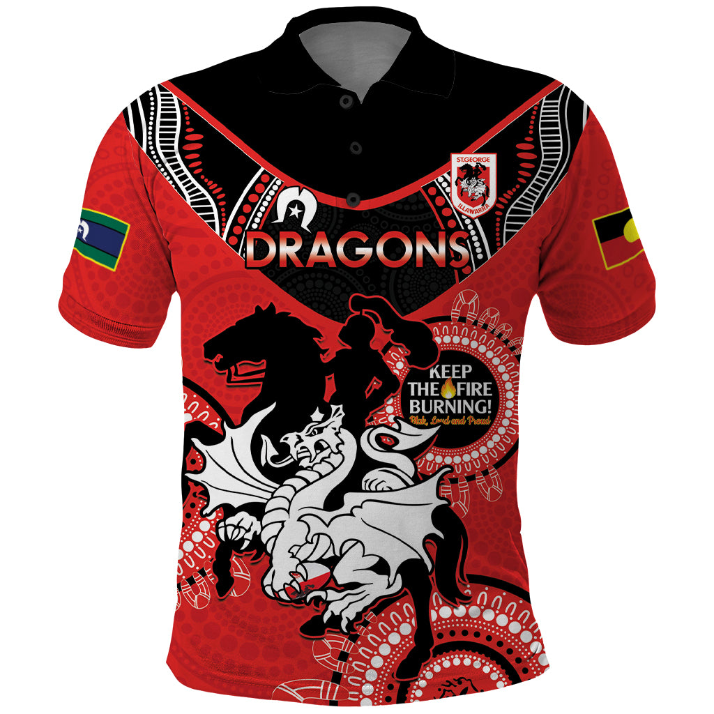 Custom NRL Dragons NAIDOC Week Polo Shirt Keep The Fire Burning Indigenous Art