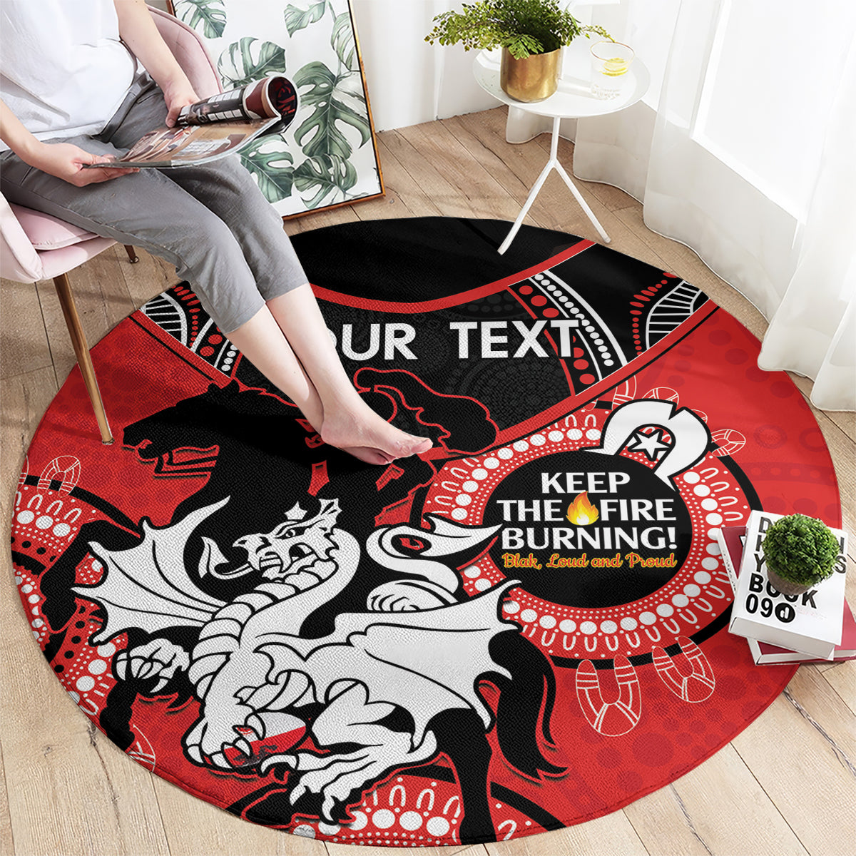 Custom NRL Dragons NAIDOC Week Round Carpet Keep The Fire Burning Indigenous Art