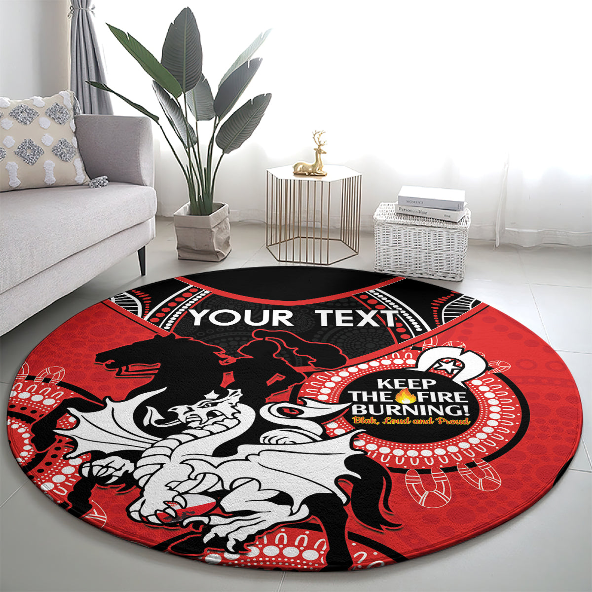 Custom NRL Dragons NAIDOC Week Round Carpet Keep The Fire Burning Indigenous Art