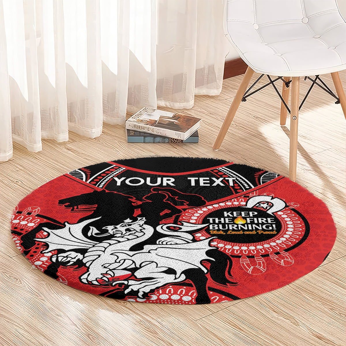 Custom NRL Dragons NAIDOC Week Round Carpet Keep The Fire Burning Indigenous Art