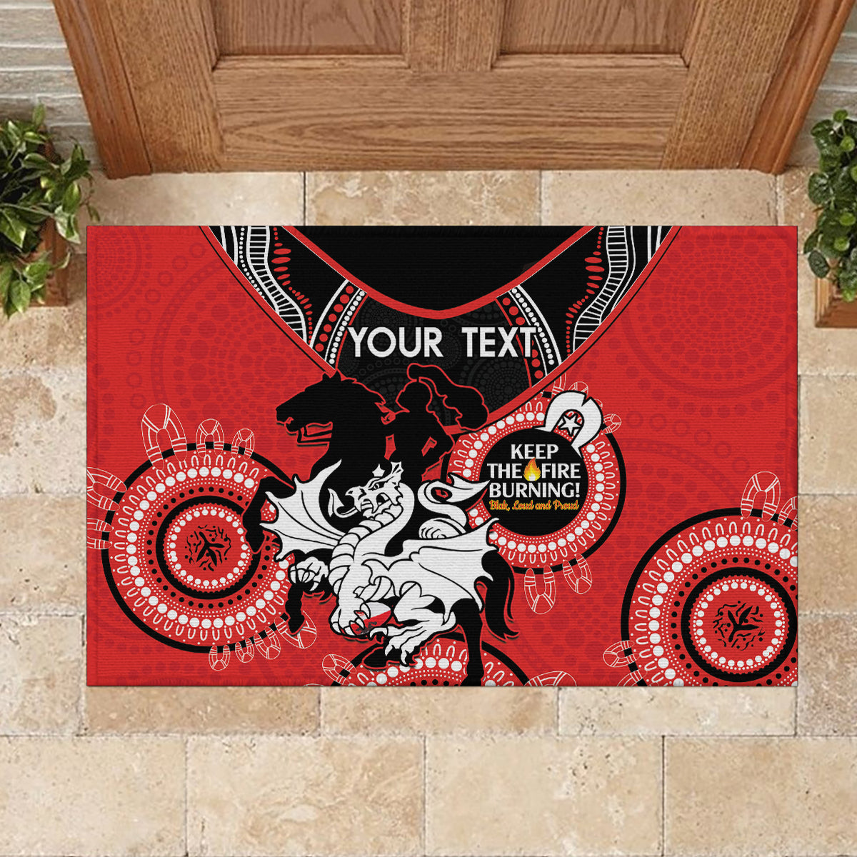 Custom NRL Dragons NAIDOC Week Rubber Doormat Keep The Fire Burning Indigenous Art