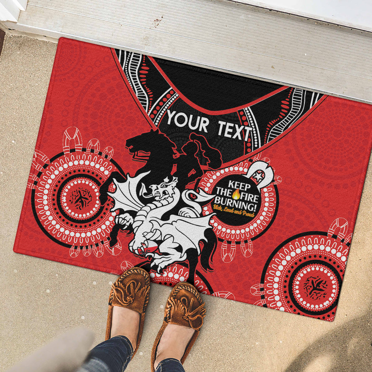 Custom NRL Dragons NAIDOC Week Rubber Doormat Keep The Fire Burning Indigenous Art