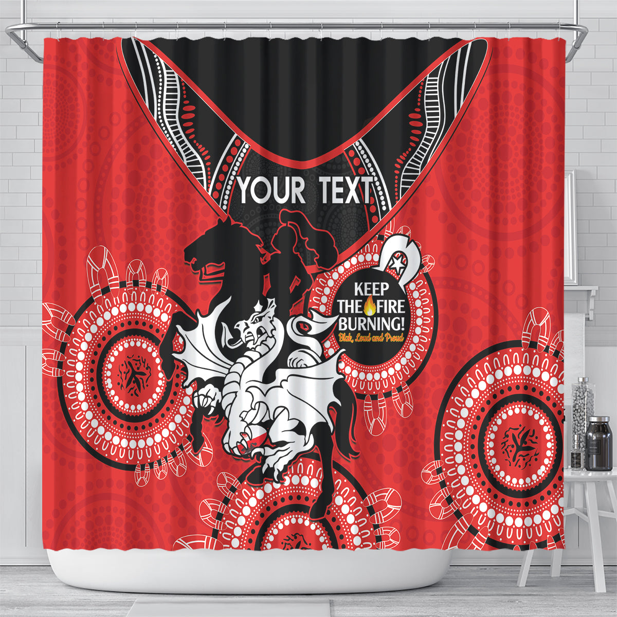 Custom NRL Dragons NAIDOC Week Shower Curtain Keep The Fire Burning Indigenous Art