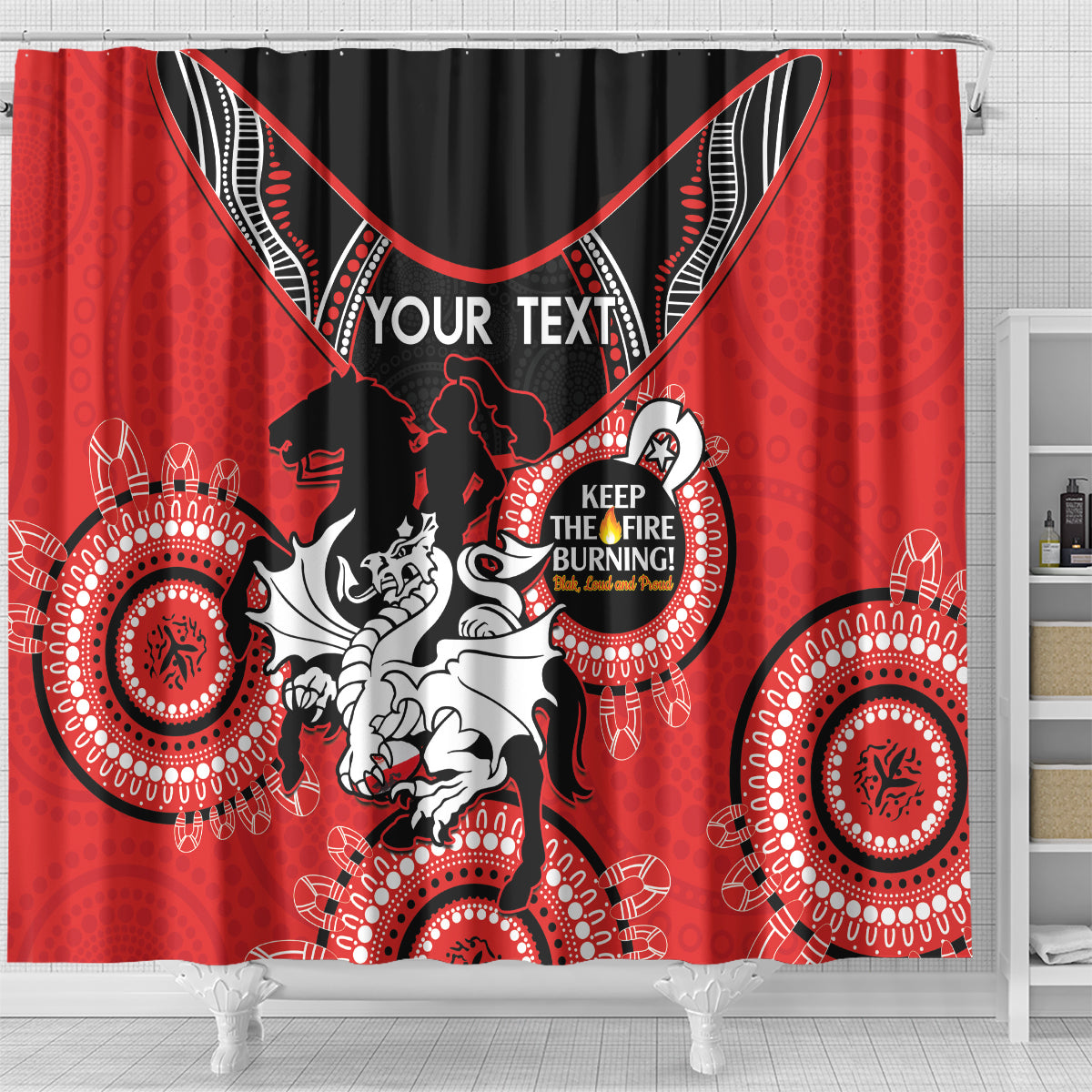 Custom NRL Dragons NAIDOC Week Shower Curtain Keep The Fire Burning Indigenous Art