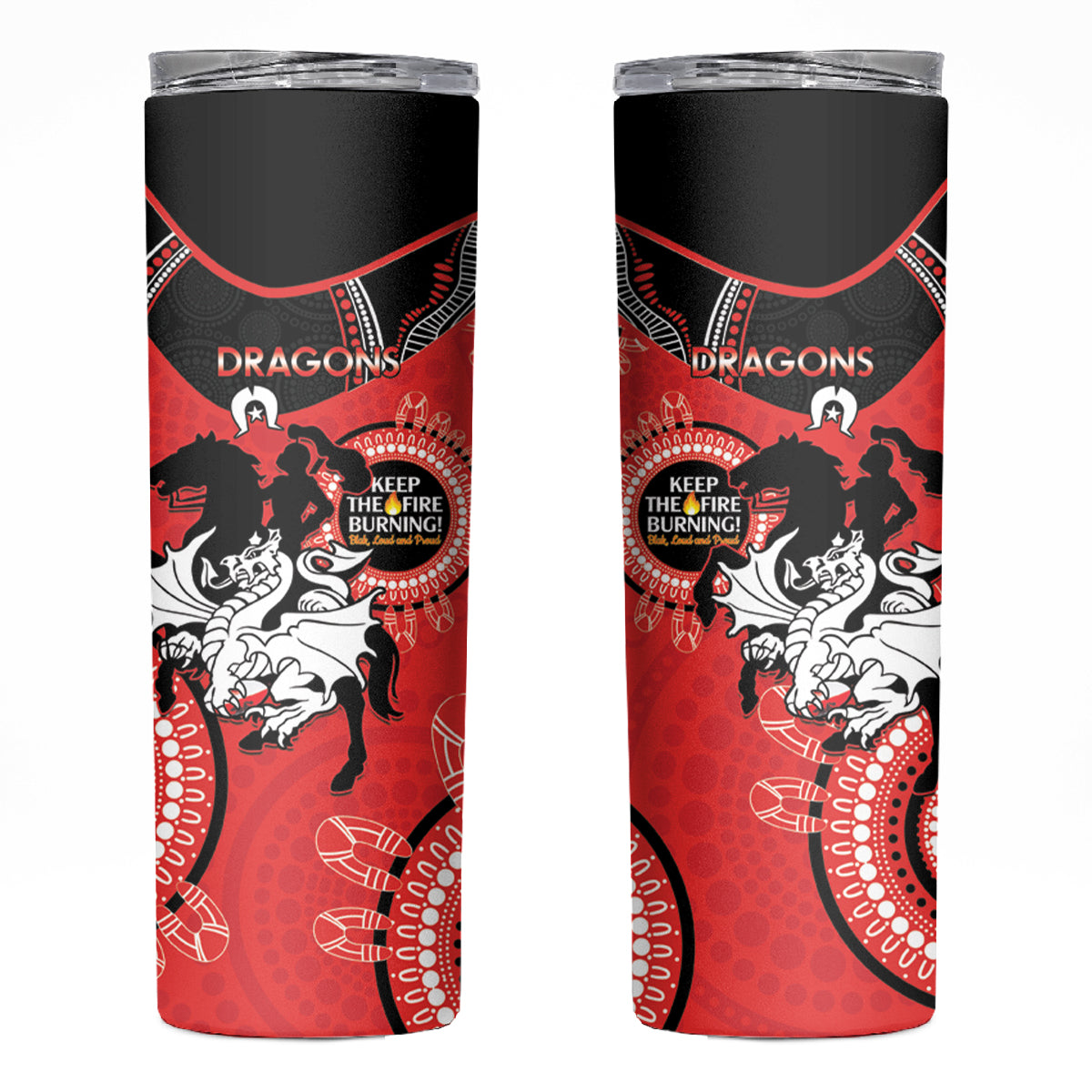 NRL Dragons NAIDOC Week Skinny Tumbler Keep The Fire Burning Indigenous Art