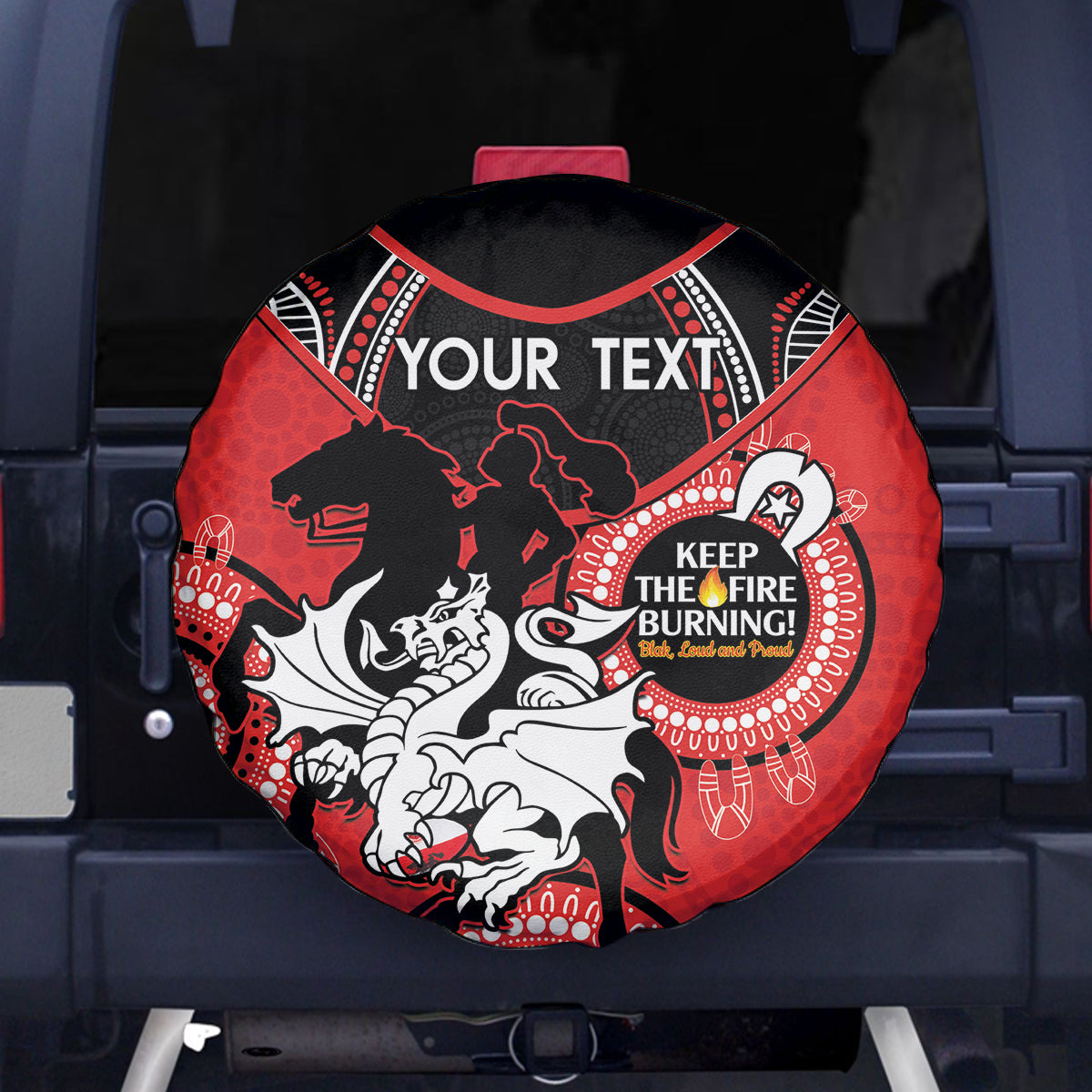 Custom NRL Dragons NAIDOC Week Spare Tire Cover Keep The Fire Burning Indigenous Art