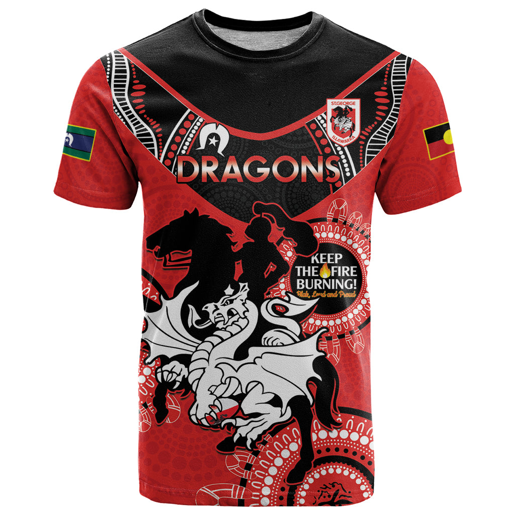 Custom NRL Dragons NAIDOC Week T Shirt Keep The Fire Burning Indigenous Art