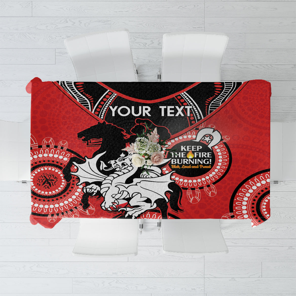 Custom NRL Dragons NAIDOC Week Tablecloth Keep The Fire Burning Indigenous Art