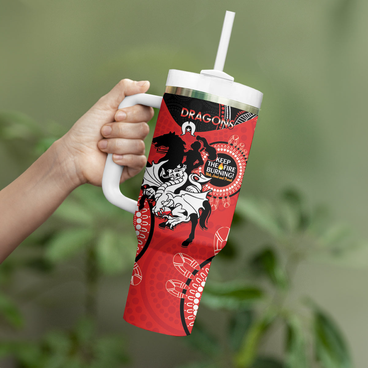 NRL Dragons NAIDOC Week Tumbler With Handle Keep The Fire Burning Indigenous Art