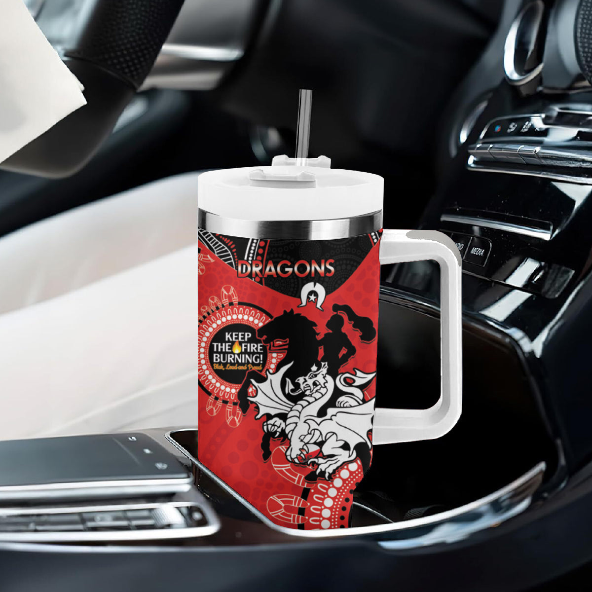 NRL Dragons NAIDOC Week Tumbler With Handle Keep The Fire Burning Indigenous Art
