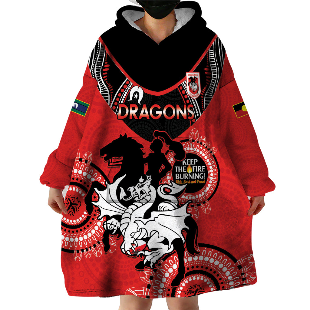 Custom NRL Dragons NAIDOC Week Wearable Blanket Hoodie Keep The Fire Burning Indigenous Art