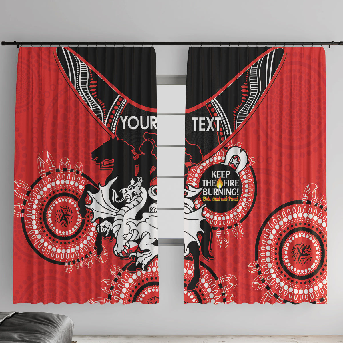 Custom NRL Dragons NAIDOC Week Window Curtain Keep The Fire Burning Indigenous Art