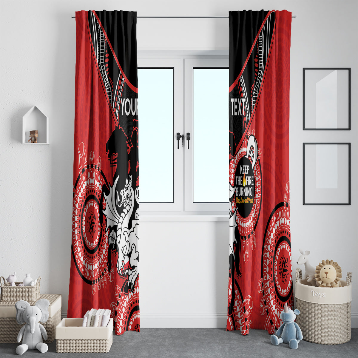 Custom NRL Dragons NAIDOC Week Window Curtain Keep The Fire Burning Indigenous Art