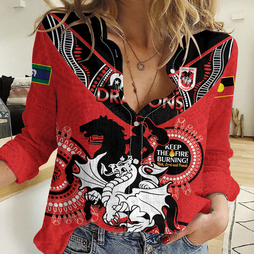 Custom NRL Dragons NAIDOC Week Women Casual Shirt Keep The Fire Burning Indigenous Art