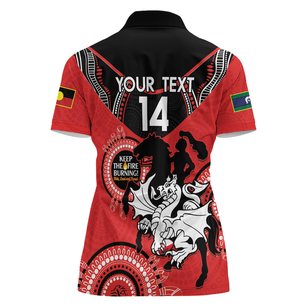 Custom NRL Dragons NAIDOC Week Women Polo Shirt Keep The Fire Burning Indigenous Art