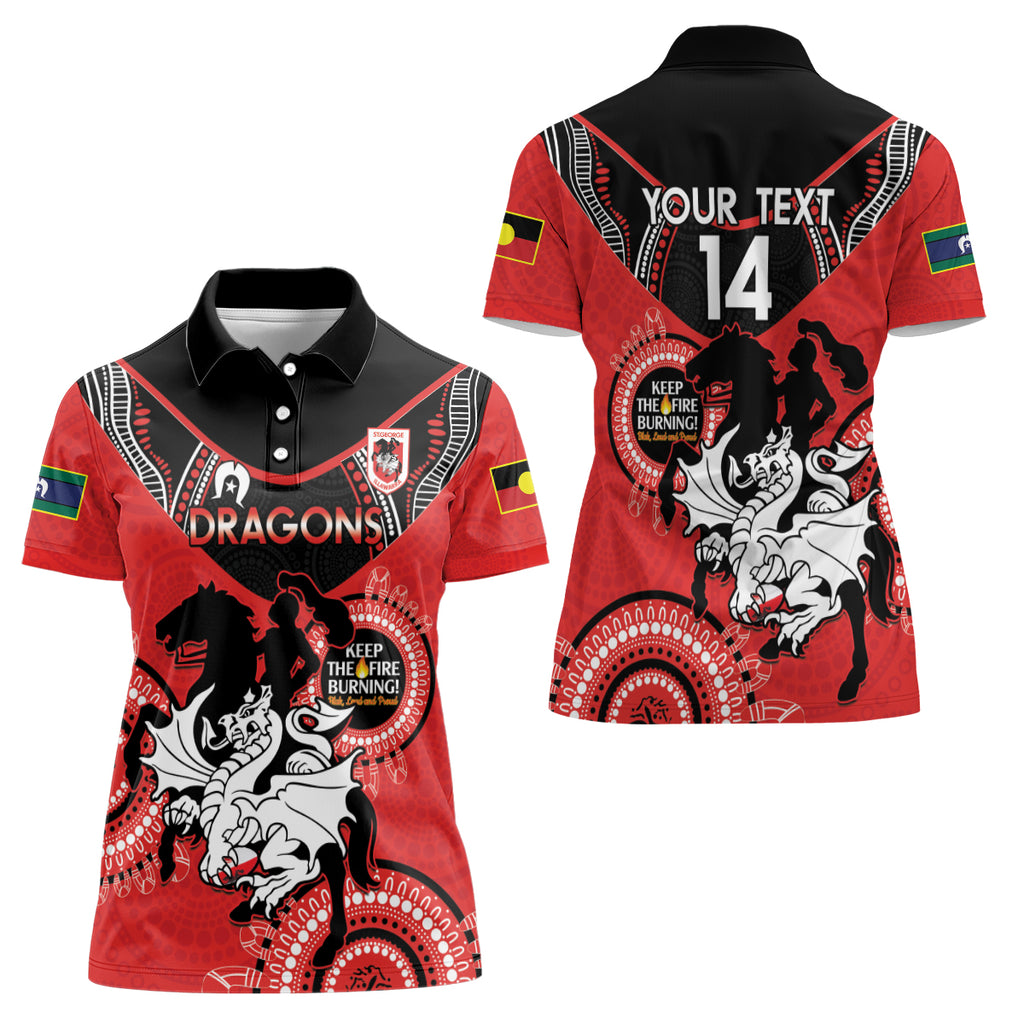 Custom NRL Dragons NAIDOC Week Women Polo Shirt Keep The Fire Burning Indigenous Art