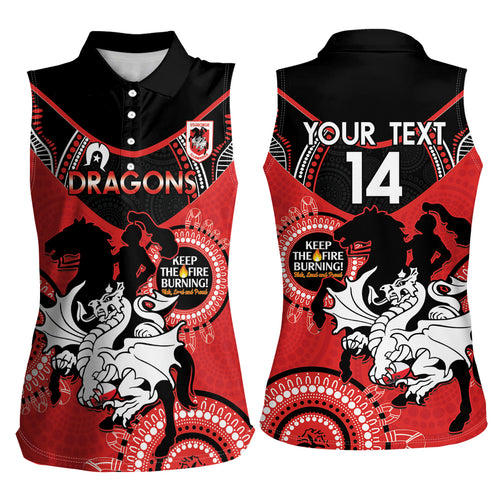 Custom NRL Dragons NAIDOC Week Women Sleeveless Polo Shirt Keep The Fire Burning Indigenous Art