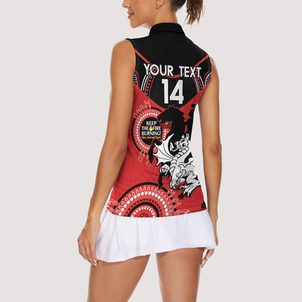 Custom NRL Dragons NAIDOC Week Women Sleeveless Polo Shirt Keep The Fire Burning Indigenous Art