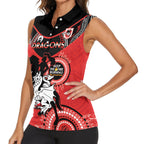 Custom NRL Dragons NAIDOC Week Women Sleeveless Polo Shirt Keep The Fire Burning Indigenous Art
