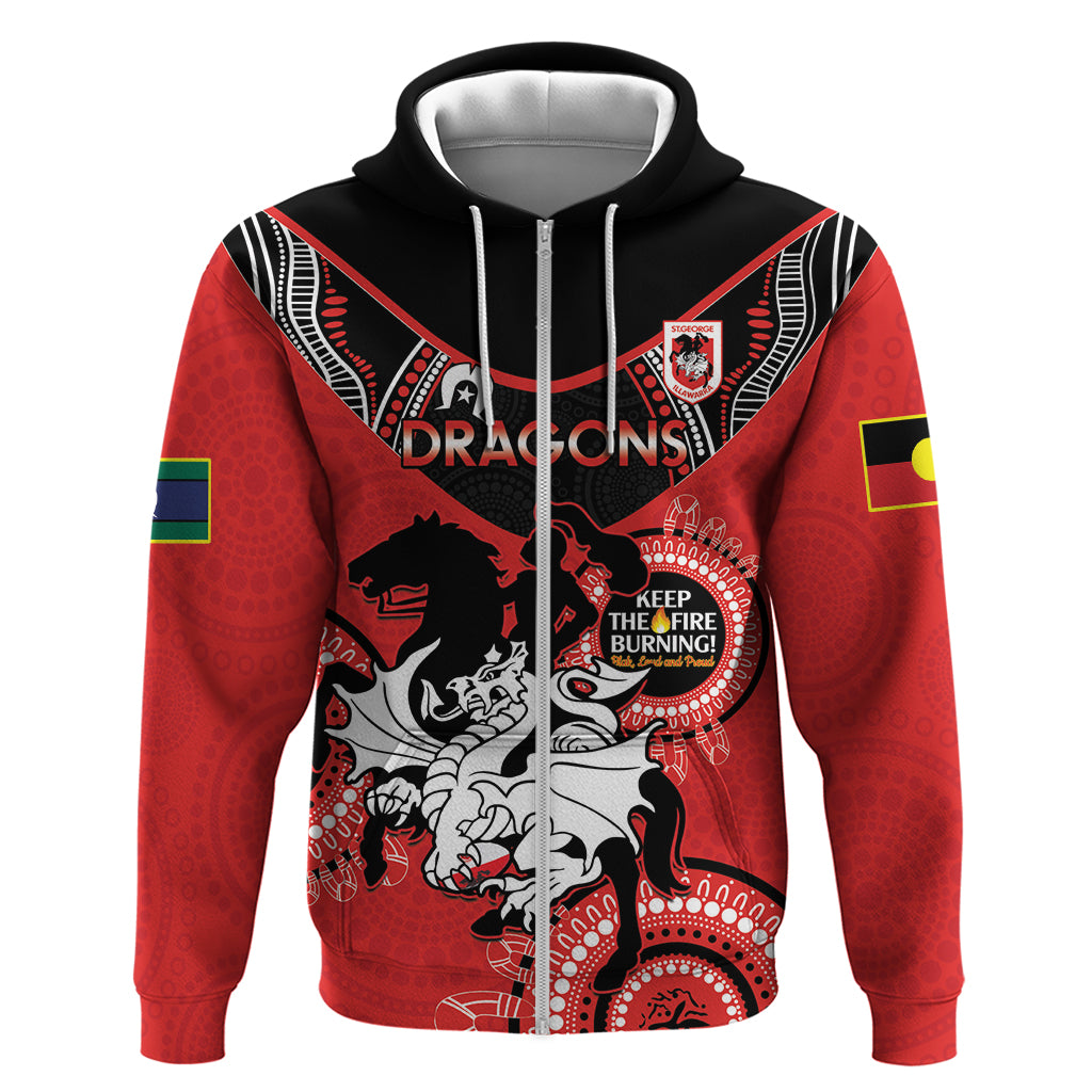 Custom NRL Dragons NAIDOC Week Zip Hoodie Keep The Fire Burning Indigenous Art