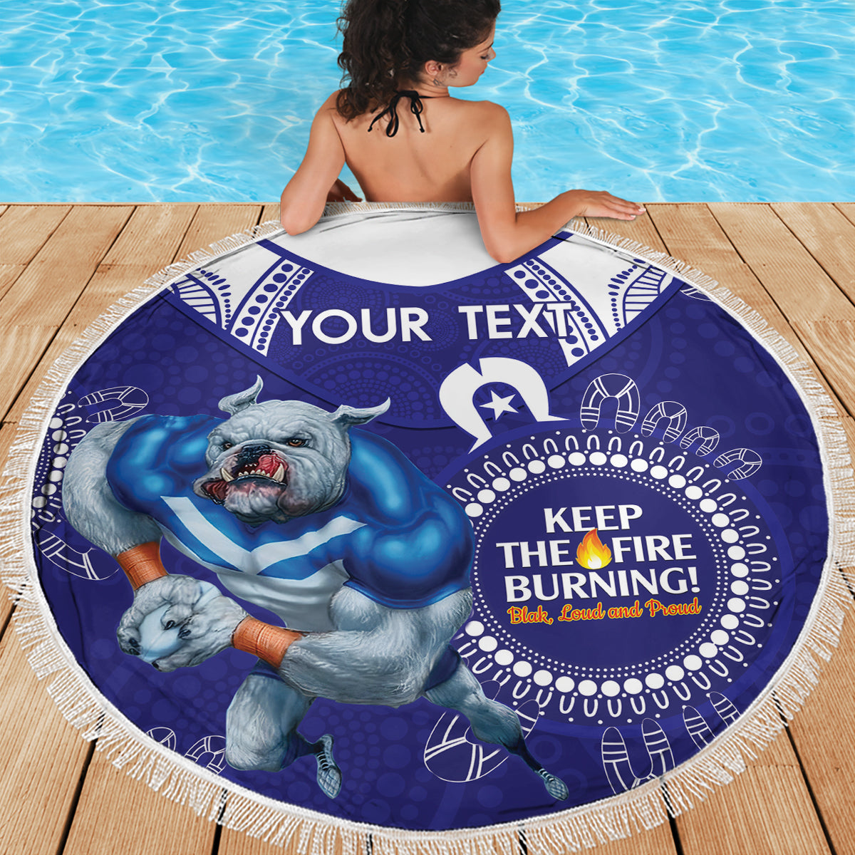 Custom NRL Bulldogs NAIDOC Week Beach Blanket Keep The Fire Burning Indigenous Art