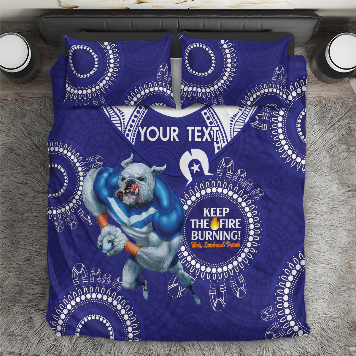 Custom NRL Bulldogs NAIDOC Week Bedding Set Keep The Fire Burning Indigenous Art