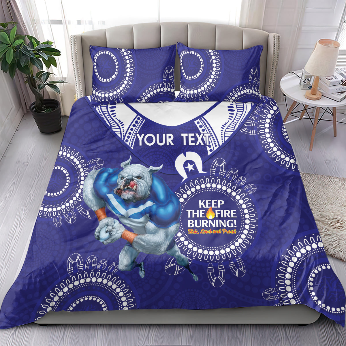 Custom NRL Bulldogs NAIDOC Week Bedding Set Keep The Fire Burning Indigenous Art