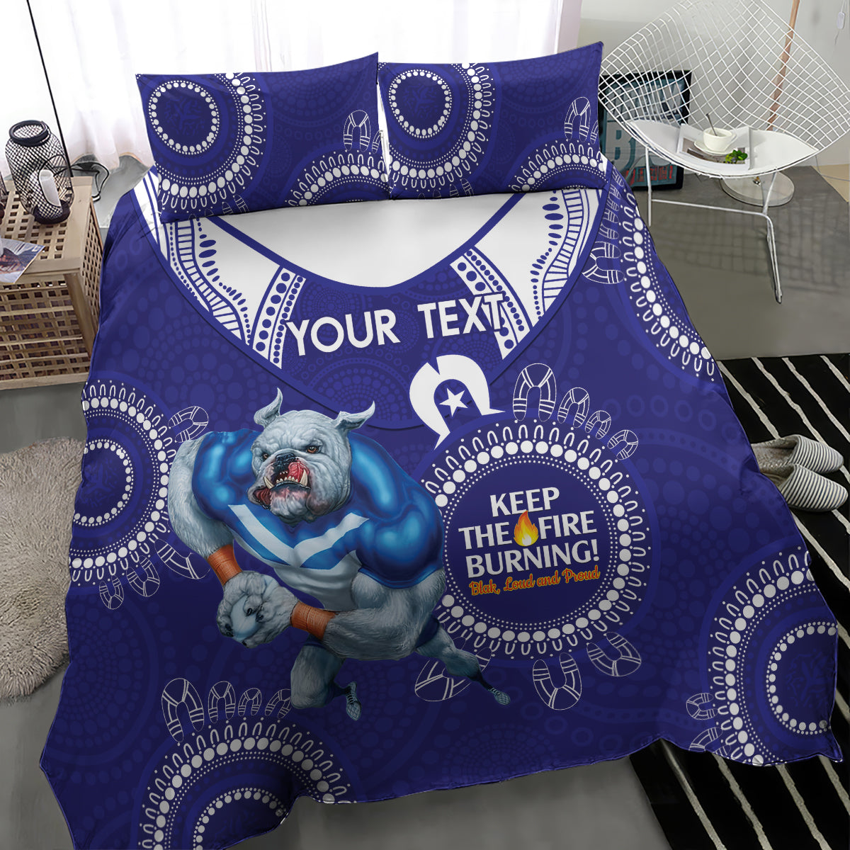 Custom NRL Bulldogs NAIDOC Week Bedding Set Keep The Fire Burning Indigenous Art