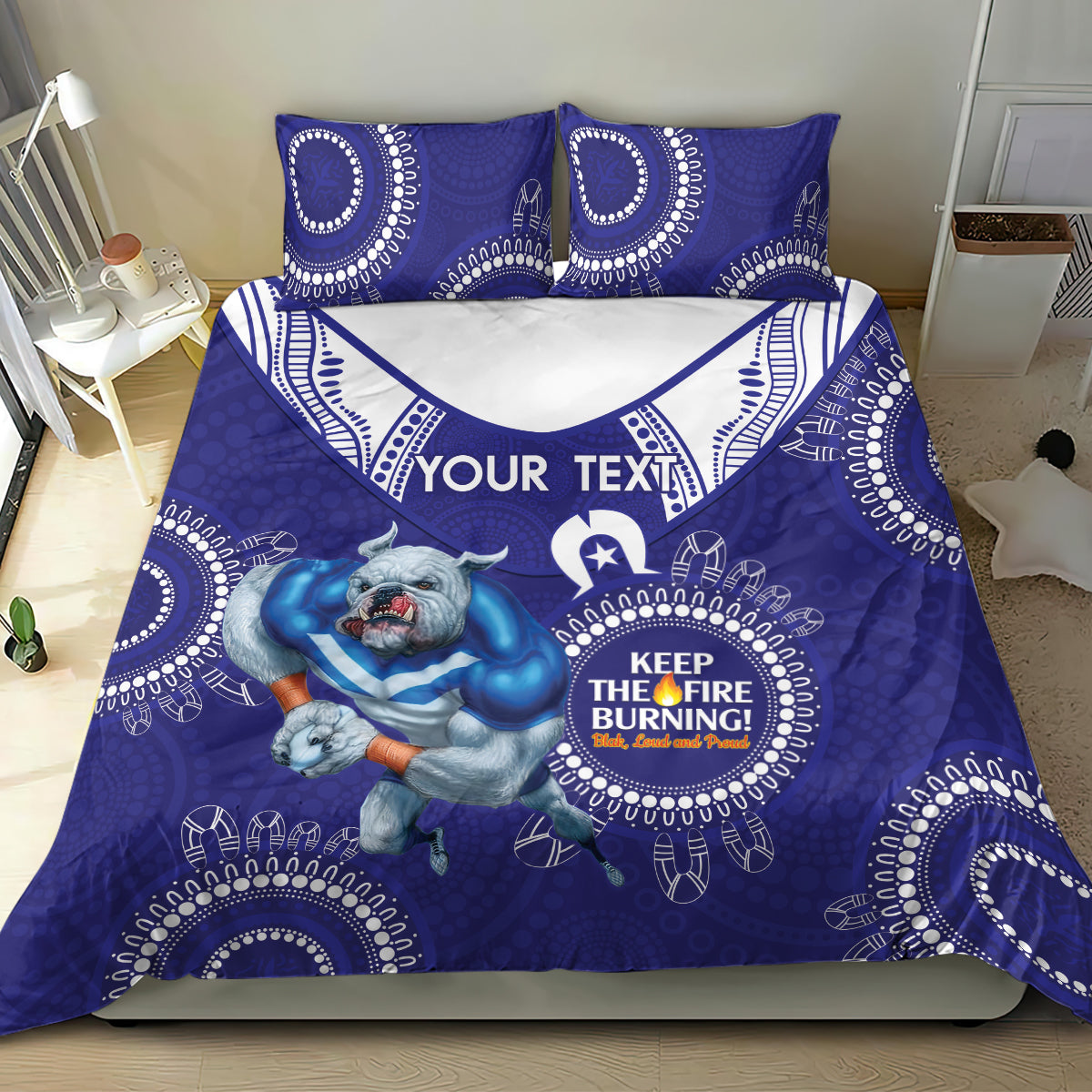Custom NRL Bulldogs NAIDOC Week Bedding Set Keep The Fire Burning Indigenous Art