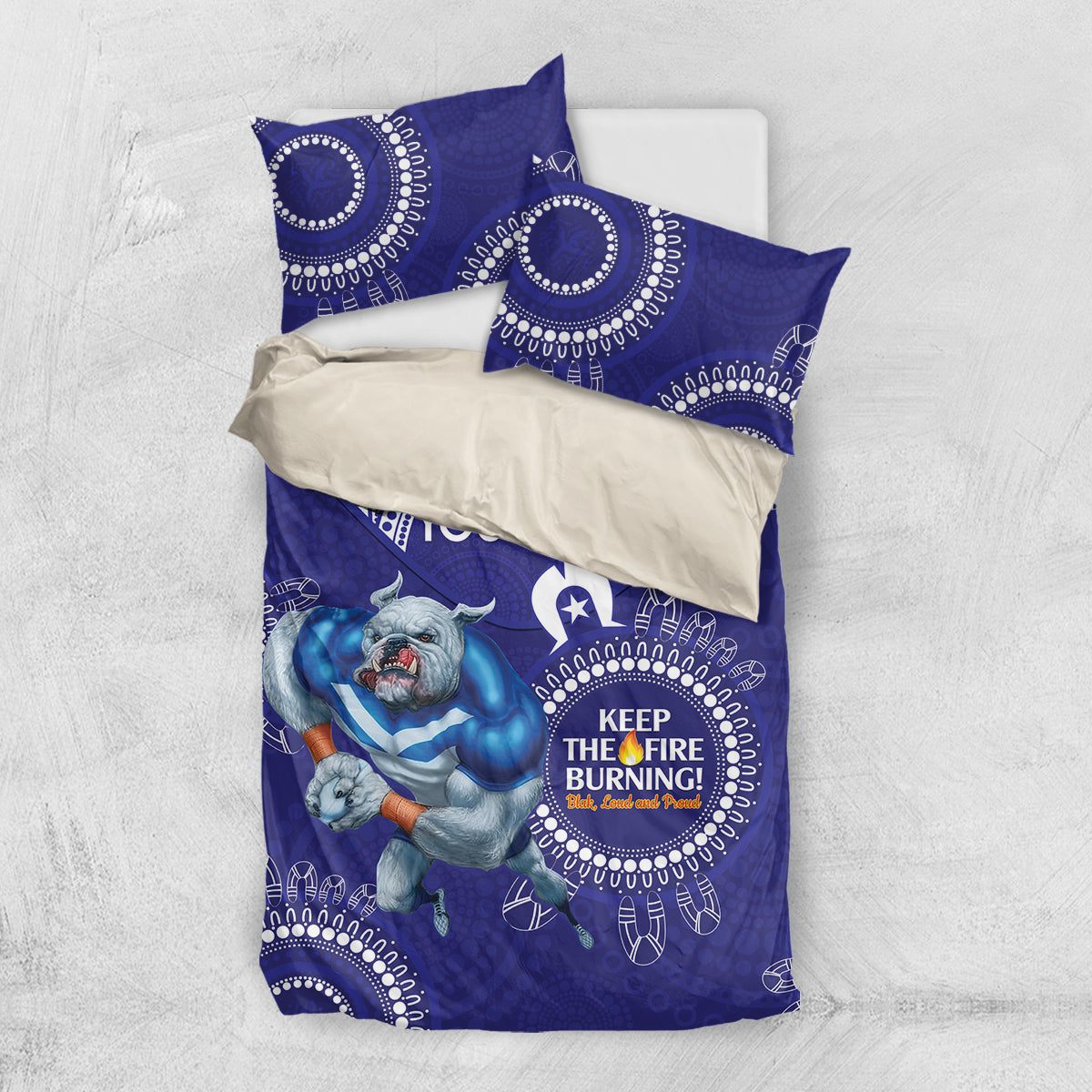 Custom NRL Bulldogs NAIDOC Week Bedding Set Keep The Fire Burning Indigenous Art