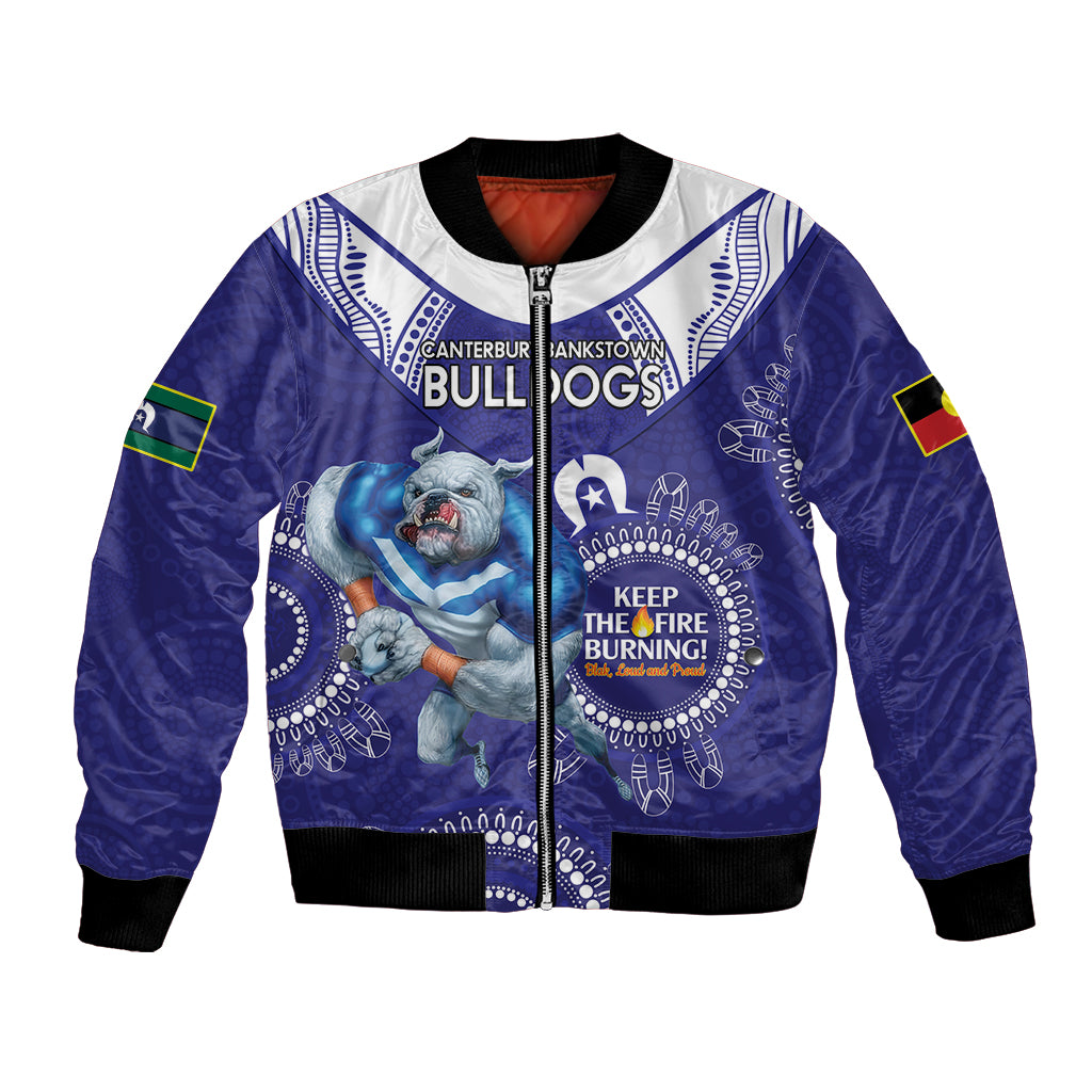 Custom NRL Bulldogs NAIDOC Week Bomber Jacket Keep The Fire Burning Indigenous Art