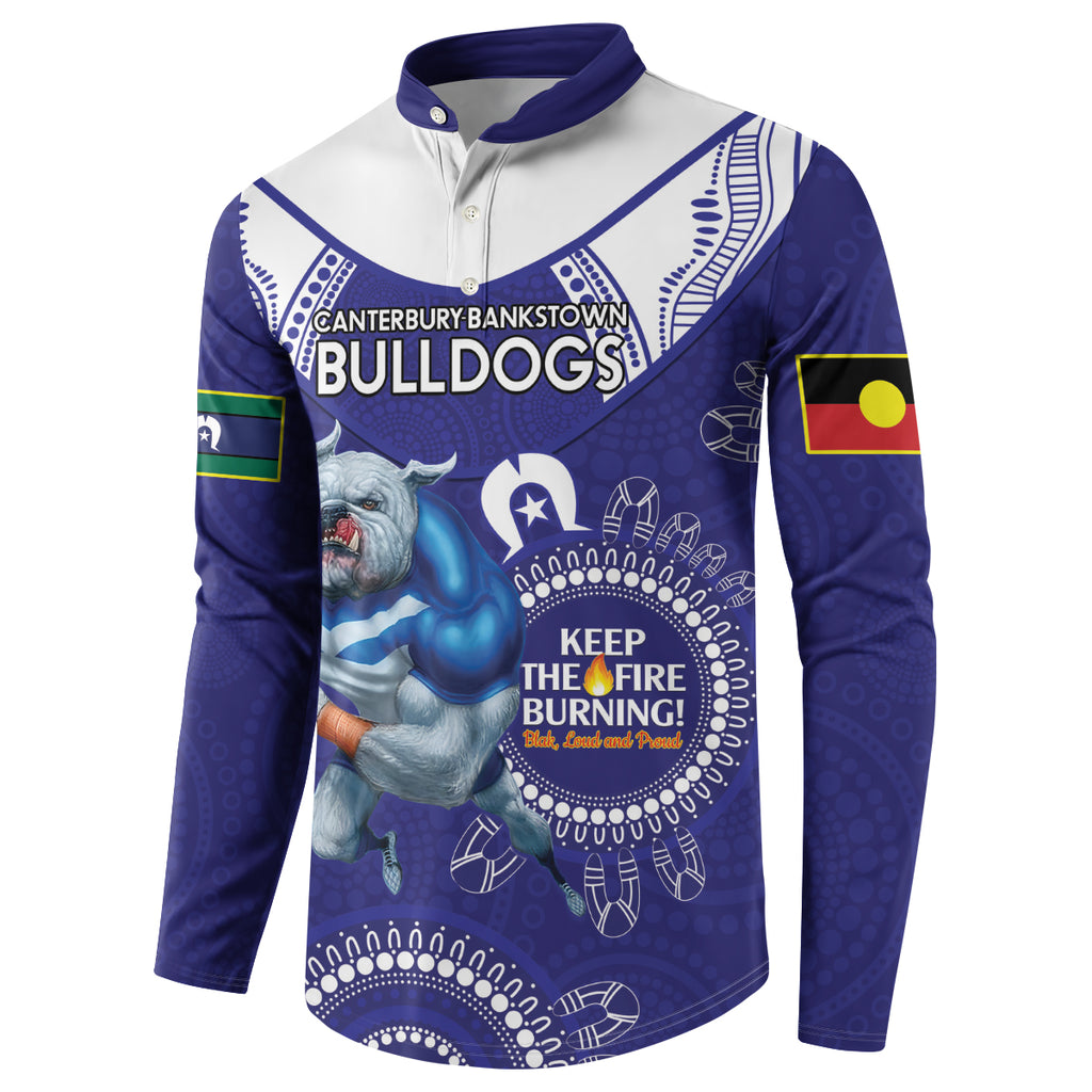 Custom NRL Bulldogs NAIDOC Week Button Sweatshirt Keep The Fire Burning Indigenous Art