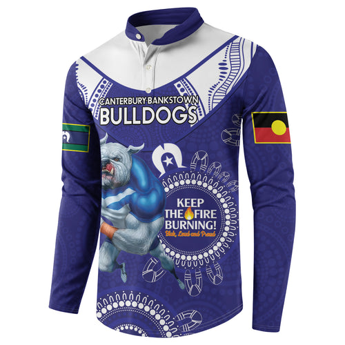 Custom NRL Bulldogs NAIDOC Week Button Sweatshirt Keep The Fire Burning Indigenous Art