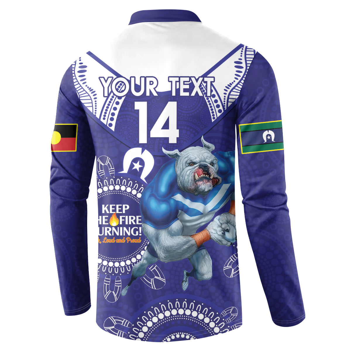 Custom NRL Bulldogs NAIDOC Week Button Sweatshirt Keep The Fire Burning Indigenous Art
