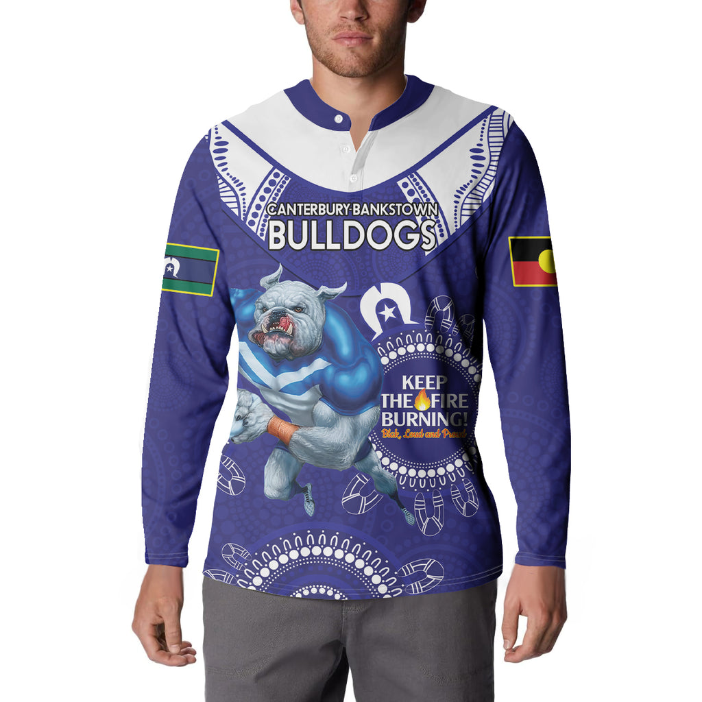 Custom NRL Bulldogs NAIDOC Week Button Sweatshirt Keep The Fire Burning Indigenous Art