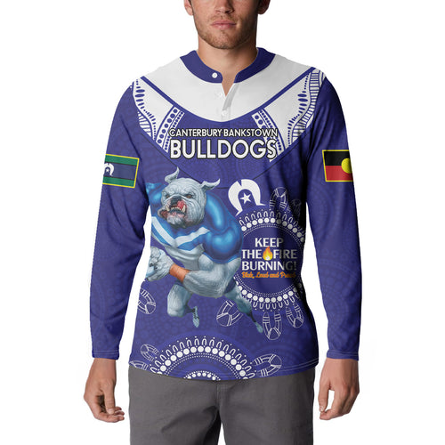Custom NRL Bulldogs NAIDOC Week Button Sweatshirt Keep The Fire Burning Indigenous Art