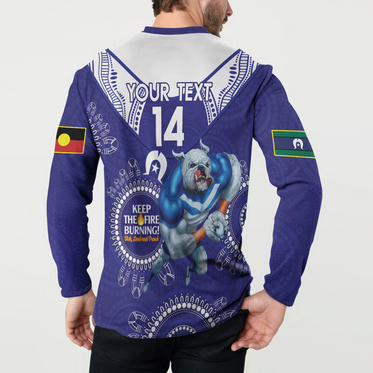 Custom NRL Bulldogs NAIDOC Week Button Sweatshirt Keep The Fire Burning Indigenous Art