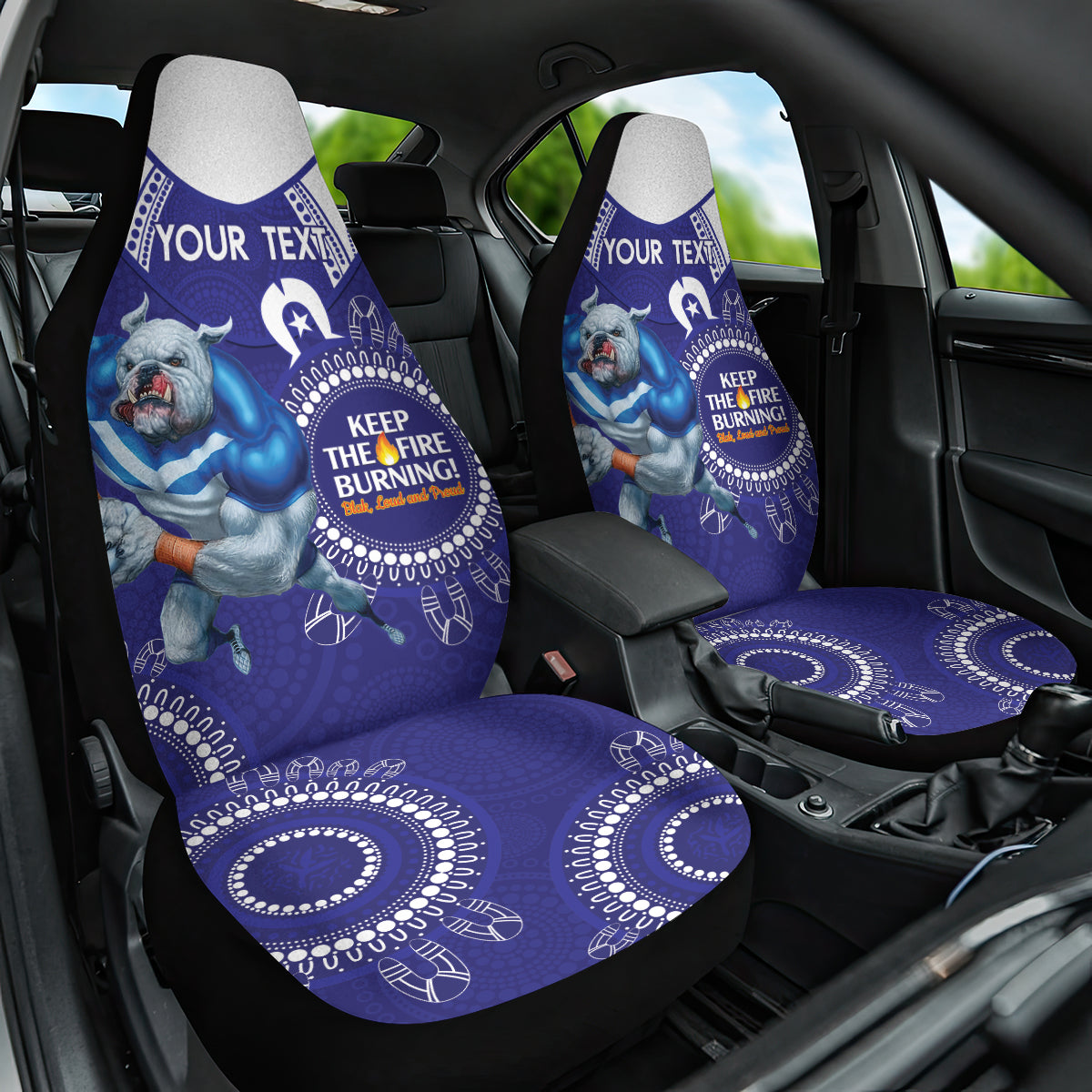 Custom NRL Bulldogs NAIDOC Week Car Seat Cover Keep The Fire Burning Indigenous Art