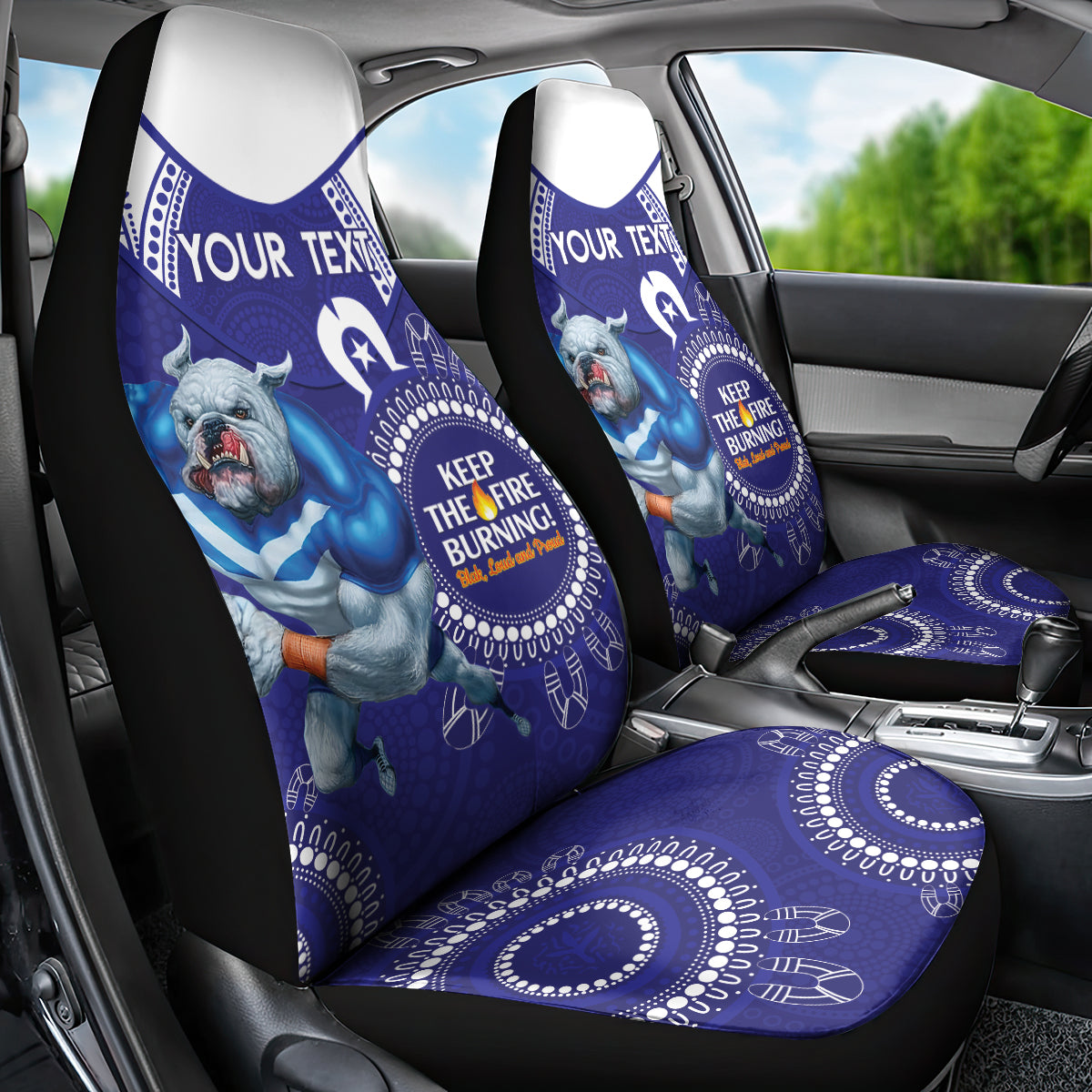 Custom NRL Bulldogs NAIDOC Week Car Seat Cover Keep The Fire Burning Indigenous Art