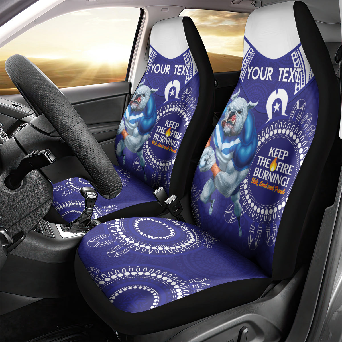 Custom NRL Bulldogs NAIDOC Week Car Seat Cover Keep The Fire Burning Indigenous Art