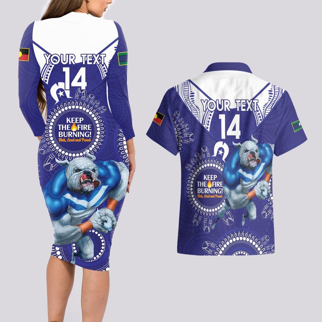 Custom NRL Bulldogs NAIDOC Week Couples Matching Long Sleeve Bodycon Dress and Hawaiian Shirt Keep The Fire Burning Indigenous Art